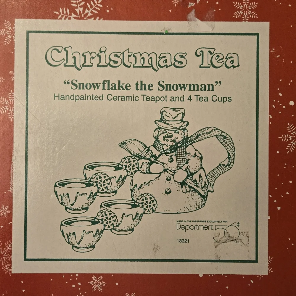 Department 56 Christmas‎ Tea “Snowflake the Snowman” Teapot Set EUC  Adorable